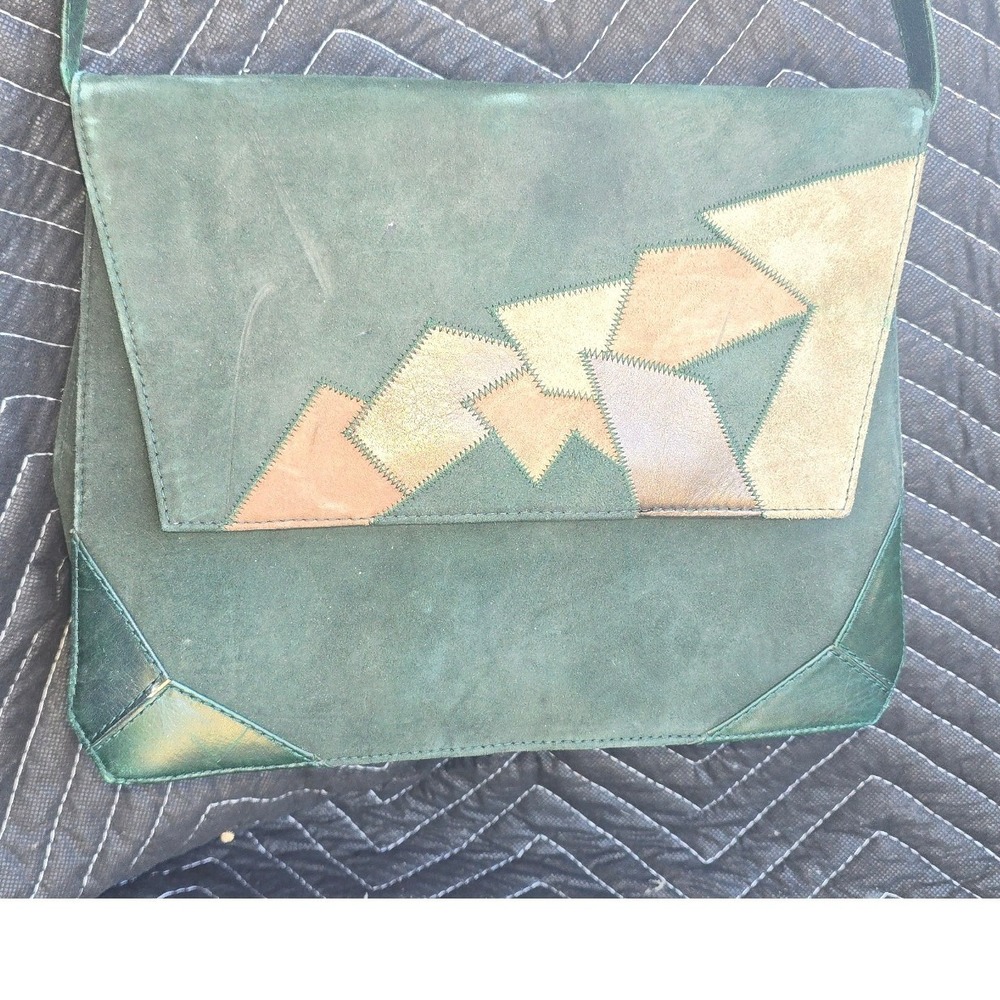 Guy Laroche Paris Vintage Green‎ Suede Leather Patchwork Crossbody Bag Spain